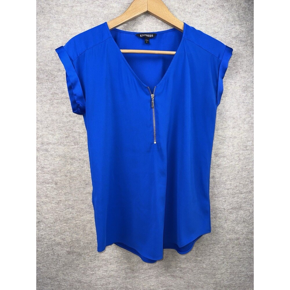 Express Women’s Size Small Blue Cap Sleeve Blouse Zip Front